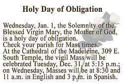 January 1 is a holy day of obligation