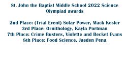 St. John the Baptist students succeed at Science Olympiad