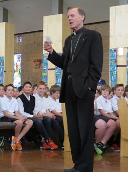 Bishop Wester and Holy Cross sisters present vocations to Skaggs Catholic Center students