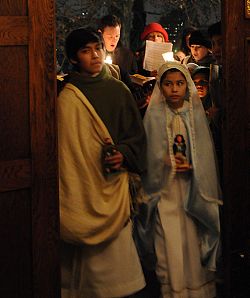 Pilgrims prepare to ask for shelter during diocesan posadas