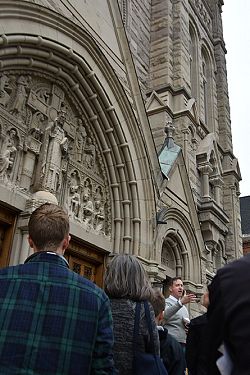 Architectural expert explores the Cathedral of the Madeleine during tour