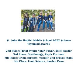 St. John the Baptist students succeed at Science Olympiad