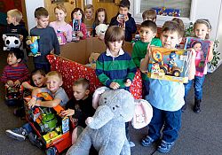 Pre-K students at St. Olaf School collect Toys for Tots donations