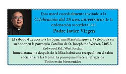 Celebración del 25 avo aniversario de ordenación al sacerdocio  del padre  Javier Virgen