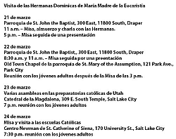 Las Hermanas Dominicas de María Madre de la Eucaristía estarán visitando la Diócesis de Salt Lake City