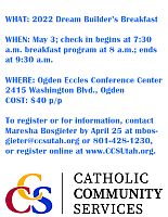 Catholic Community Services of Northern Utah to host annual Dream Builder's Breakfast