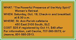 Womens retreat on the Holy Spirit scheduled
