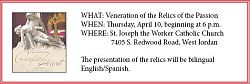 St. Joseph the Worker Parish to host relics of Christs Passion on April 10