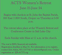 Men's and women's ACTS retreats scheduled for summer