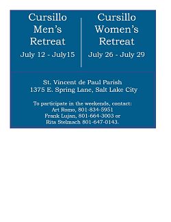 Cursillo retreats for women and men planned
