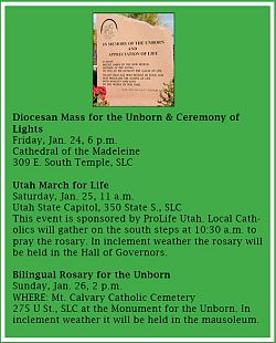 Pro-life events scheduled for January
