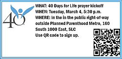 Kick off for 40 Days for Life will be March 4
